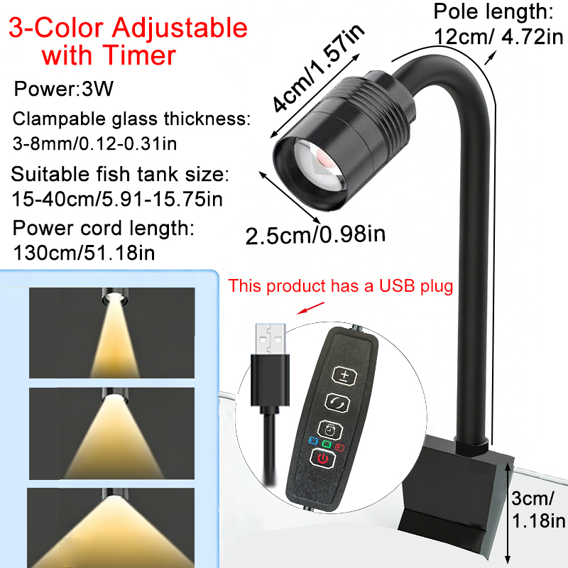 Aquarium Marine Lights - Faretto USB 3W per Acquario Sudamericano,